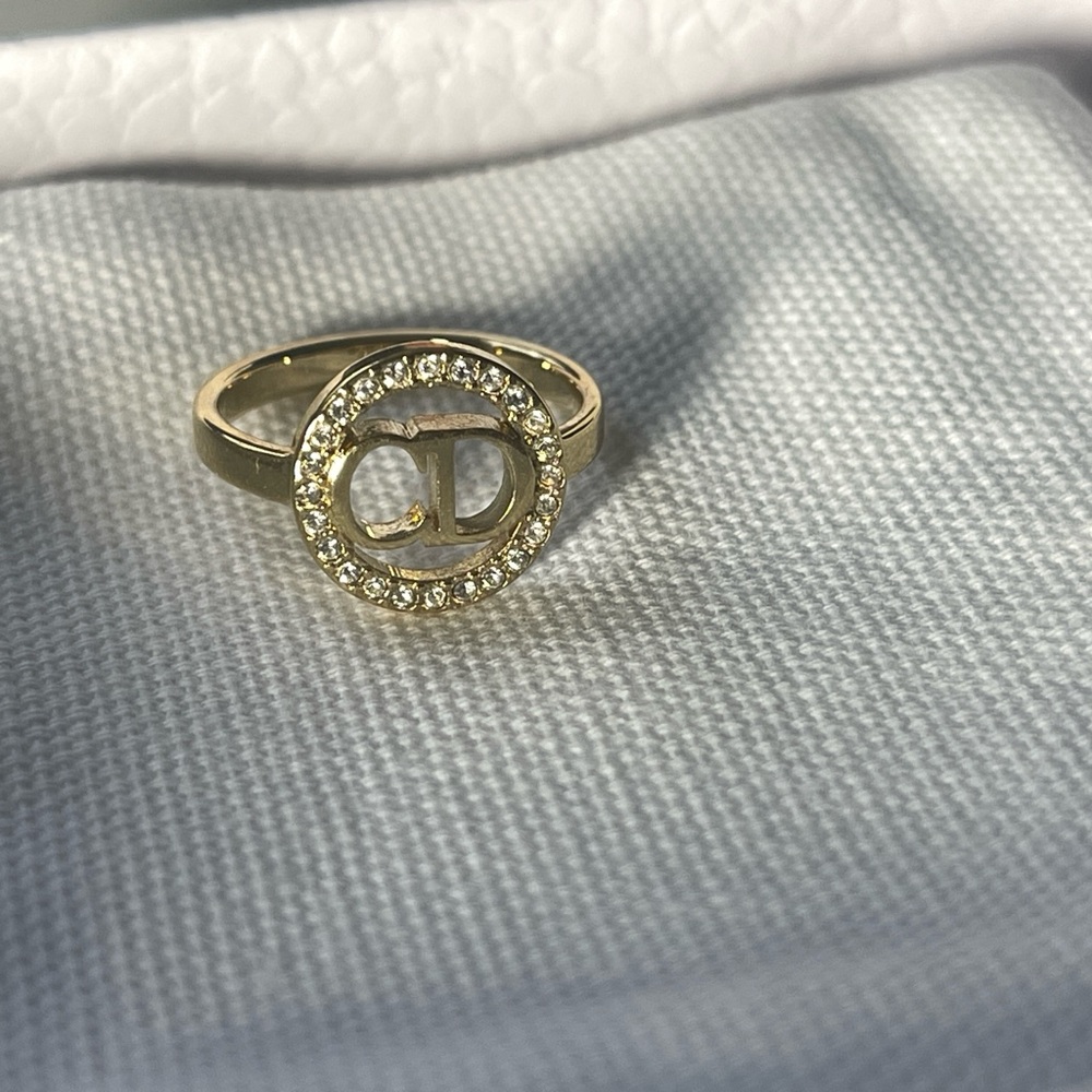 Dior Gold and Silver Interlocking Ring with Sparkling Stones